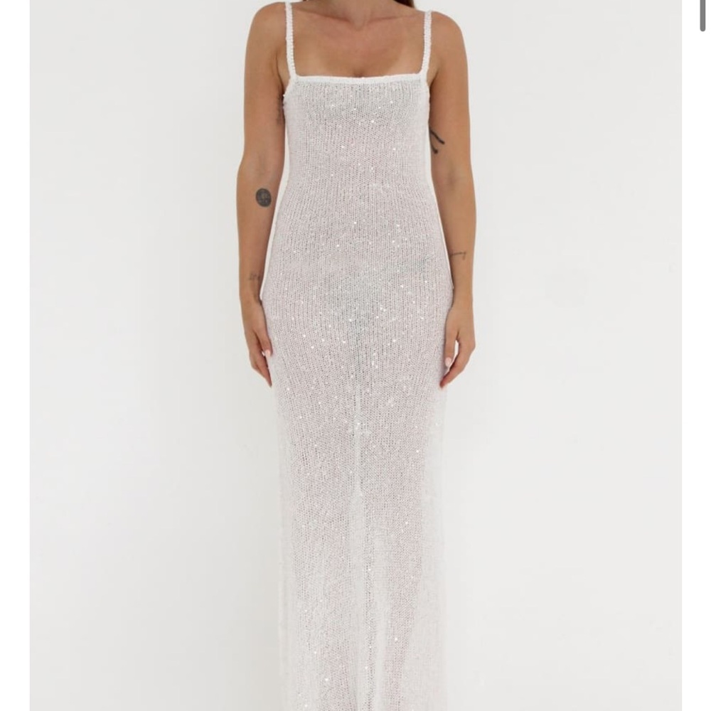 Palm Beach Maxi Dress | White Sequin - M Rumored